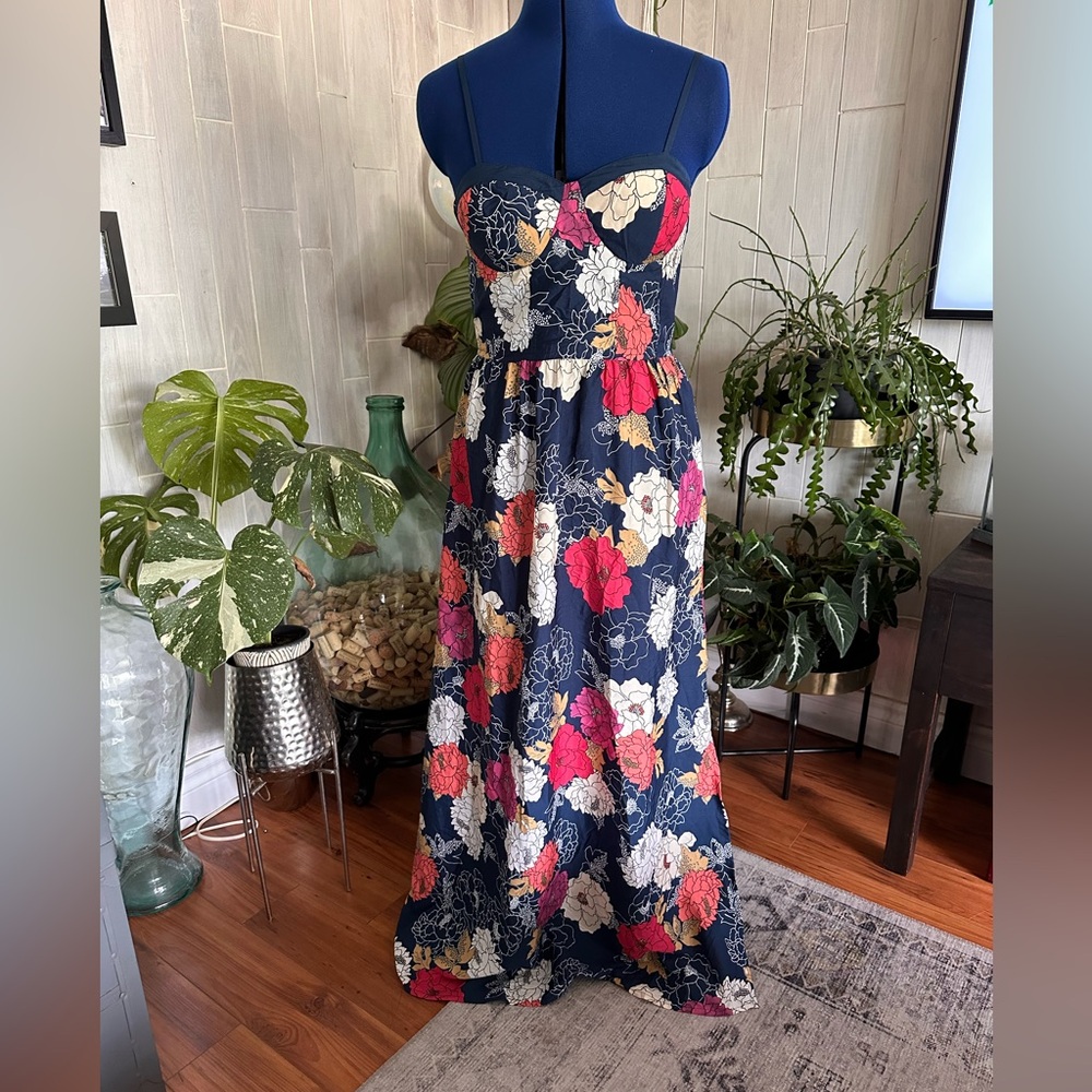 Navy Floral Strapless Dress